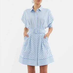Rebecca Vallance Ava Button Mini Dress Nantucket Stripe blue white size US 6